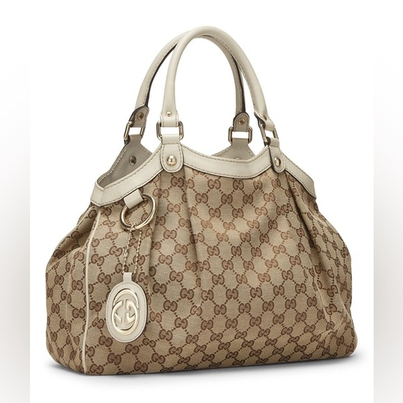 GUCCI Beige/White GG Canvas Medium Sukey Tote Bag - Picture 3 of 11